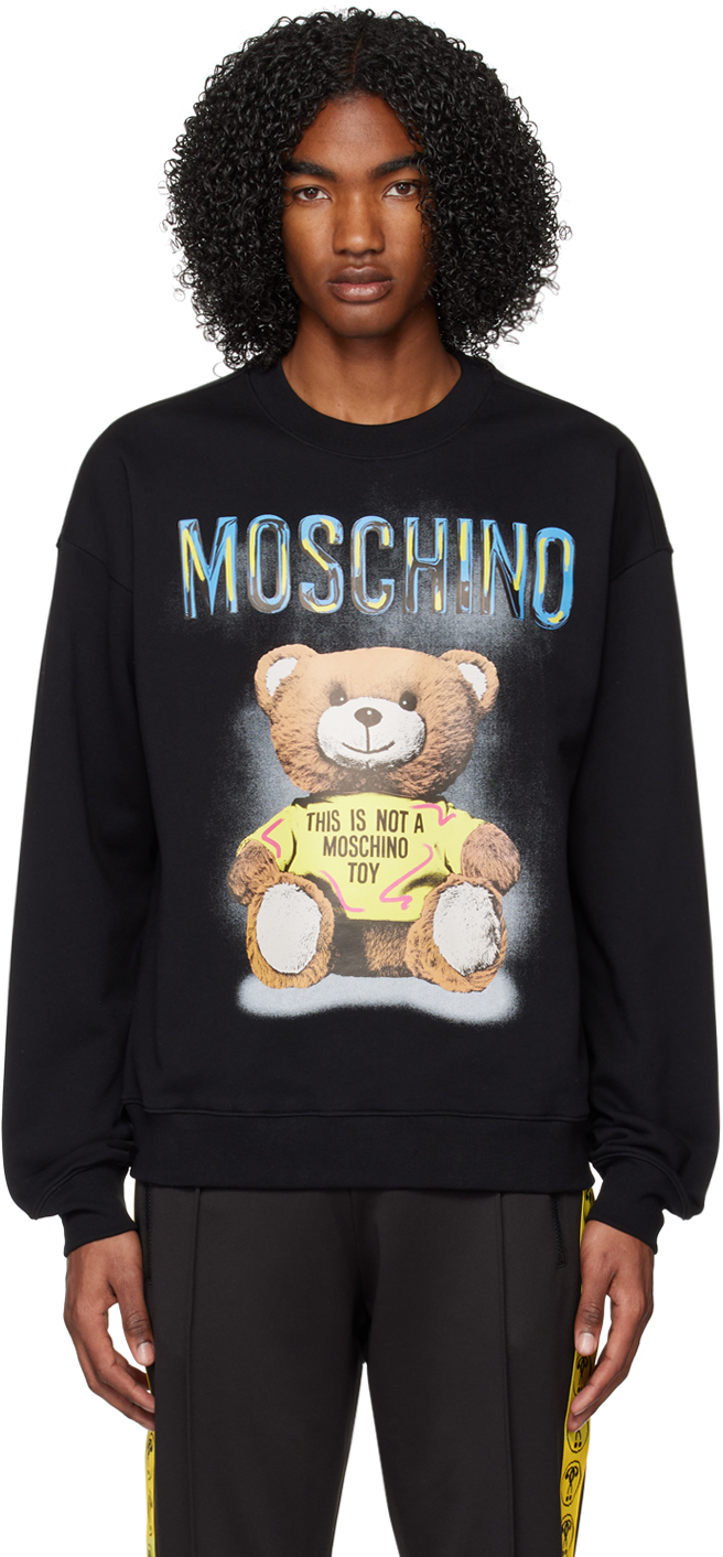 Shop Moschino Black Teddy Bear Sweatshirt In V1555 Fantasy Print
