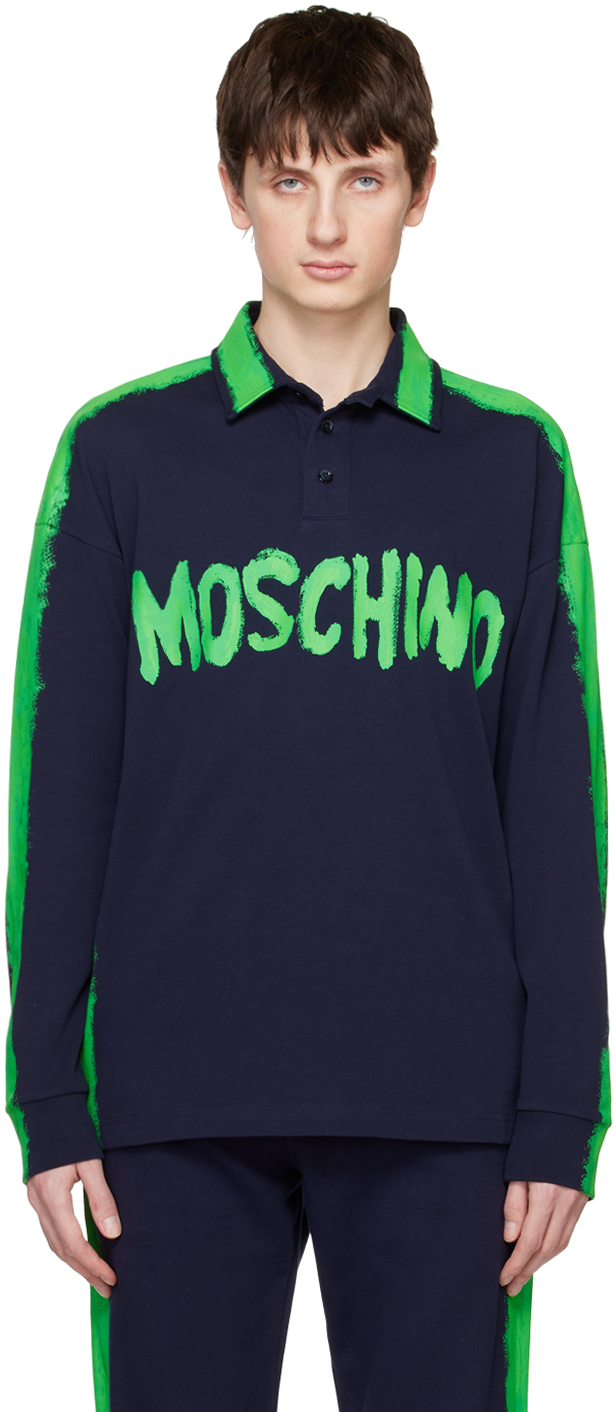 Shop Moschino Navy Paint Polo In A3290 Fantasy Print