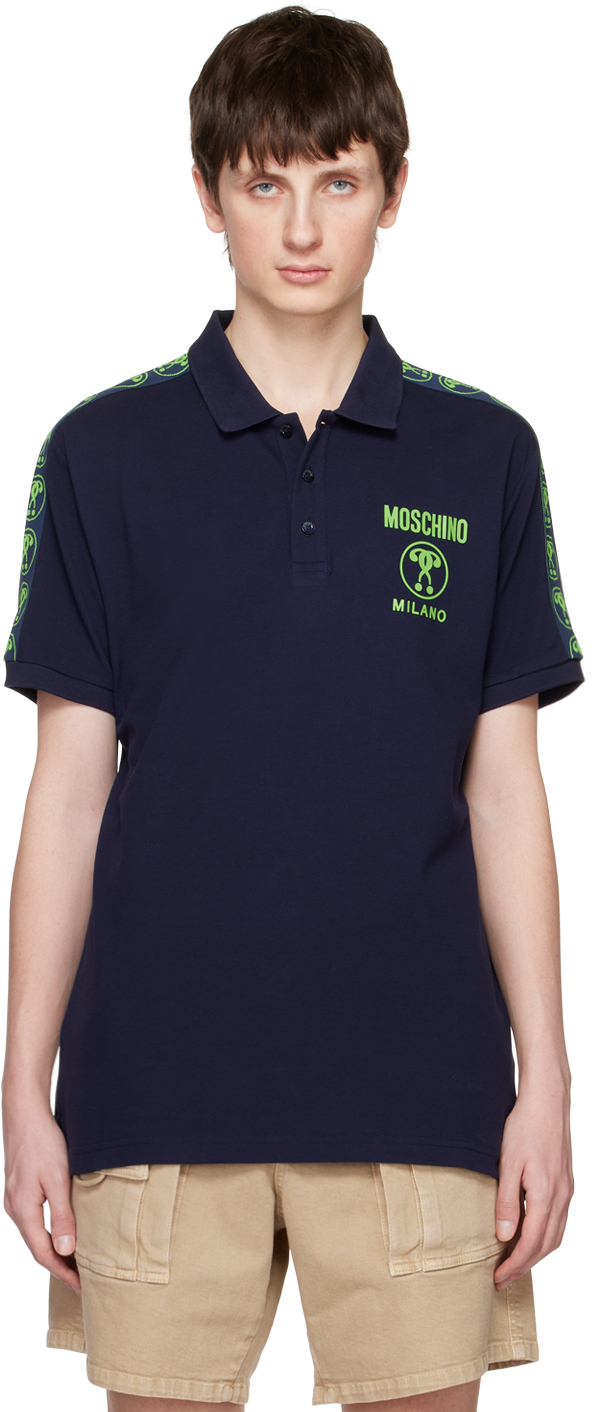 Moschino Blue Double Question Mark Polo In A1290 Fantasy Print