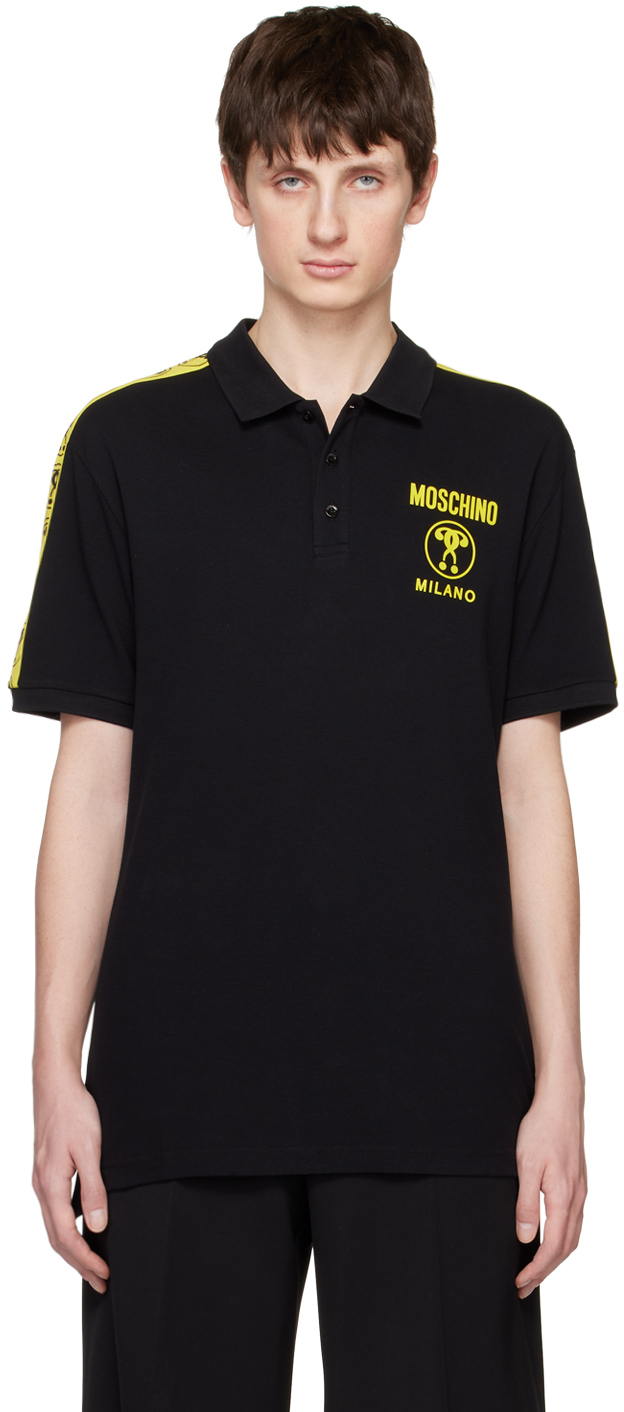 Moschino Double Question Mark Polo Shirt In Black