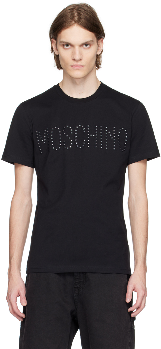 Moschino Black Embroidered T-shirt In J1555 Fantasy Print