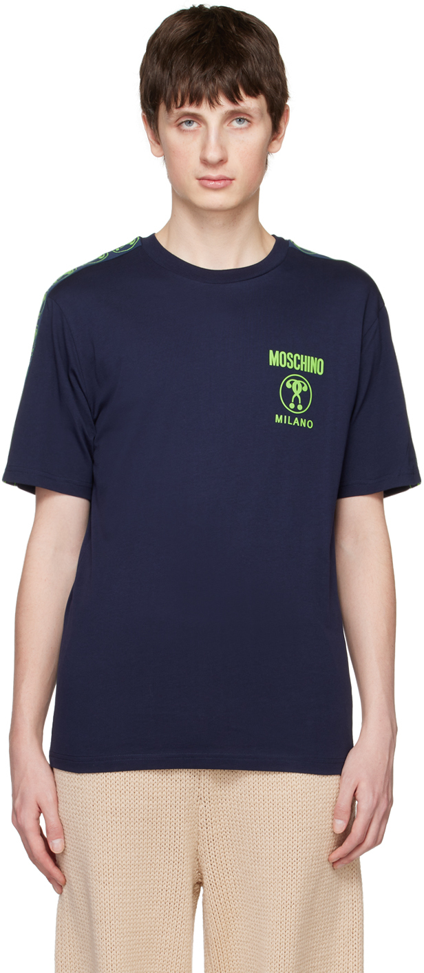 Moschino Navy Double Question Mark T-shirt In A1290 Fantasy Print