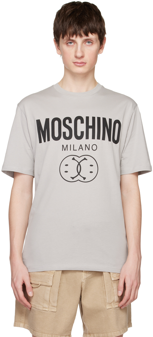 Moschino: Gray Double Smiley T-Shirt | SSENSE