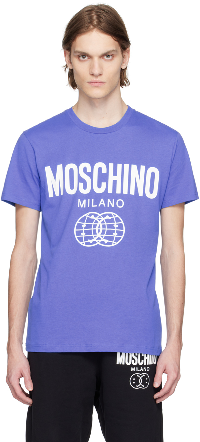 Blue Printed T-Shirt by Moschino on Sale