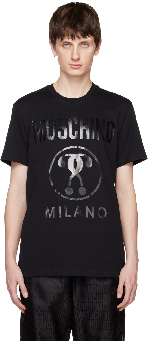 Shop Moschino Black Double Question Mark T-shirt In A0555 Black