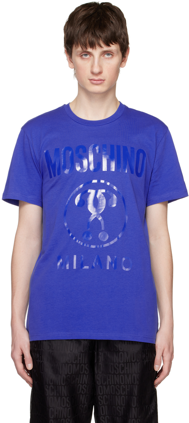 Moschino Blue Double Question Mark T-shirt In A0297 Blue