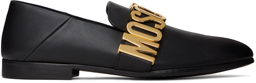 Moschino Black Maxi Lettering Loafers In 000 Nero