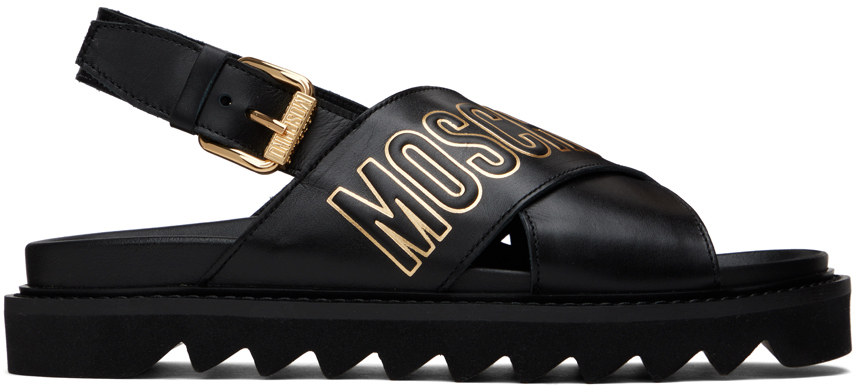 Moschino Black Criss-cross Sandals In 000 Nero
