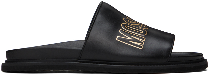 Moschino Black Logo Sandals In 000 Nero