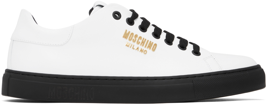 Moschino White Logo Hardware Sneakers In 10a Fantasy Color