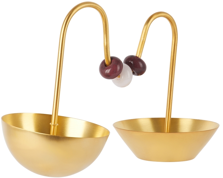 Natalia Criado Gold Apertivo Serving Bowls In Gold With White Ston