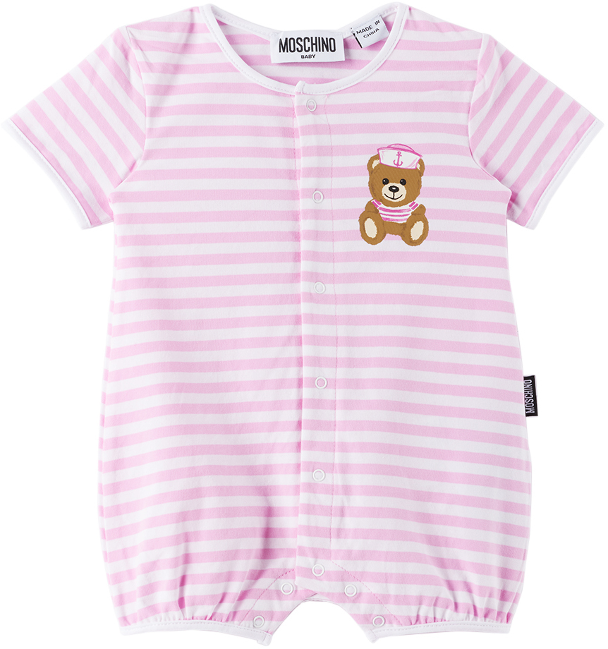 Moschino Kids' Baby Pink & White Striped Jumpsuit In Var. 84516 Stripes P