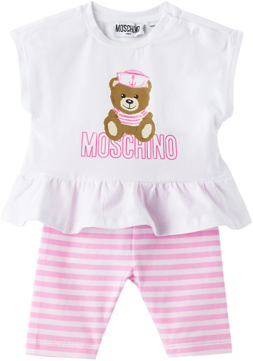 Moschino Kids Stretch-cotton T-shirt And Leggings Set In White Other