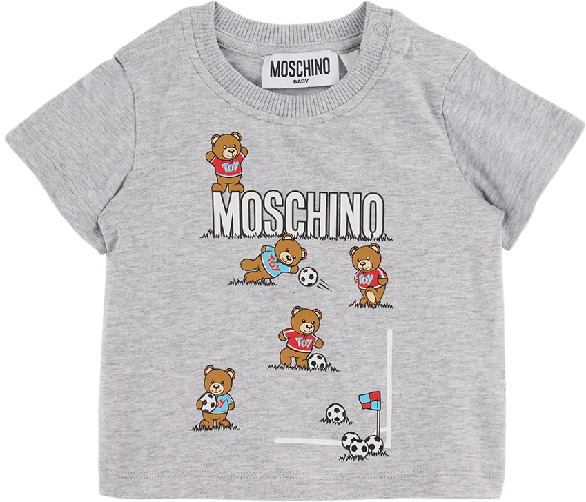 Moschino Baby Gray Football Teddy Bear T-shirt In Var. 60926 Grigio Ch
