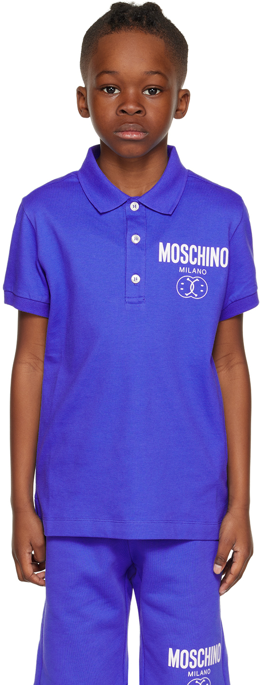 Moschino Kids Blue Double Smiley Polo