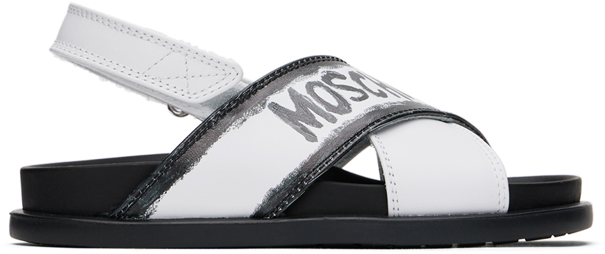 Moschino Logo-lettering Touch-strap Sandals In 白色