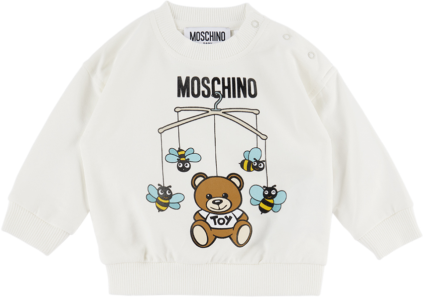 Moschino Babies' Teddy-print Sweatshirt In Bianco