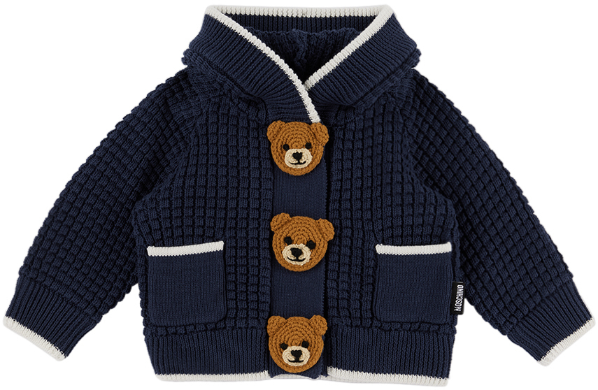 Moschino Babies' Cable-knit Teddy-button Cardigan In Blue