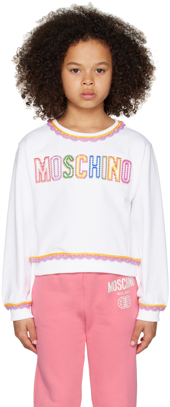 Kids White Embroidered Sweatshirt by Moschino | SSENSE Canada