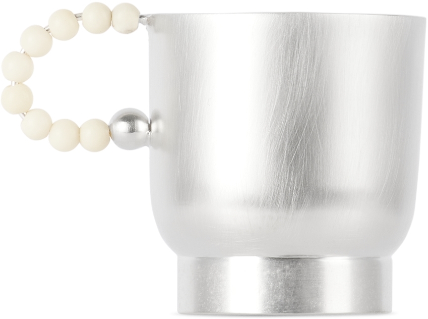 Natalia Criado Silver Perlina Tea Cup In Silver With White St