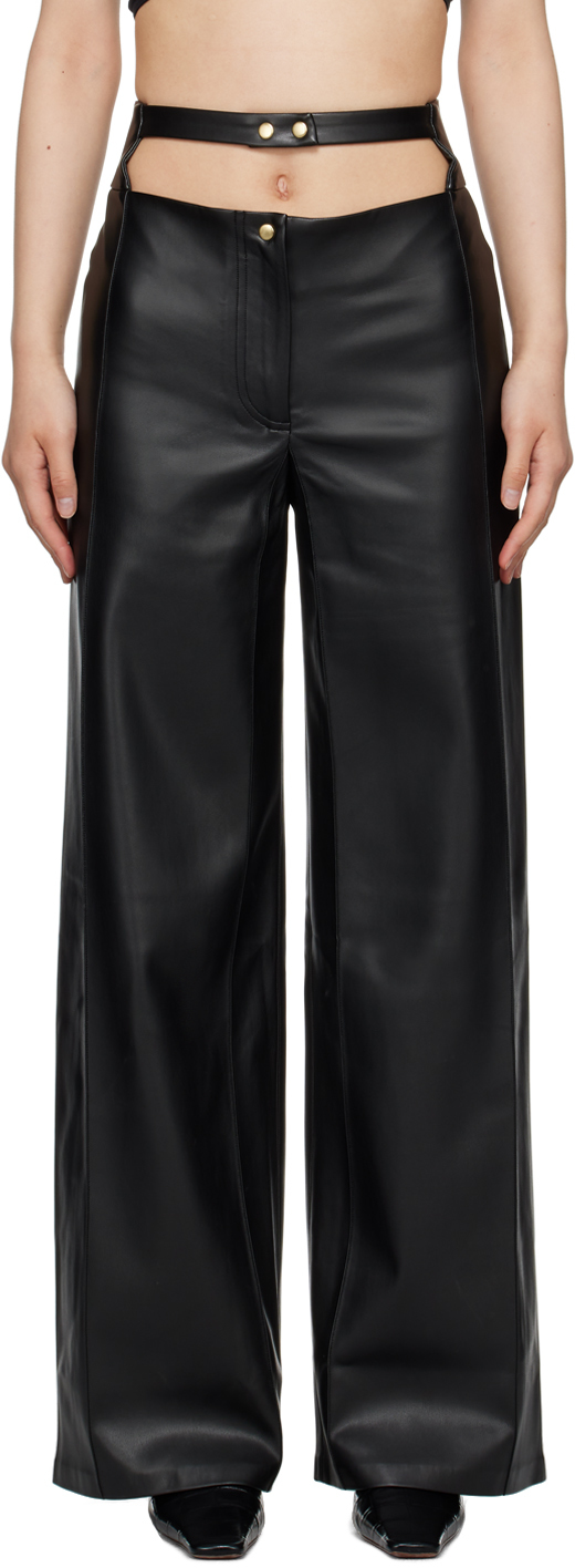 Black High-Rise Faux-Leather Trousers