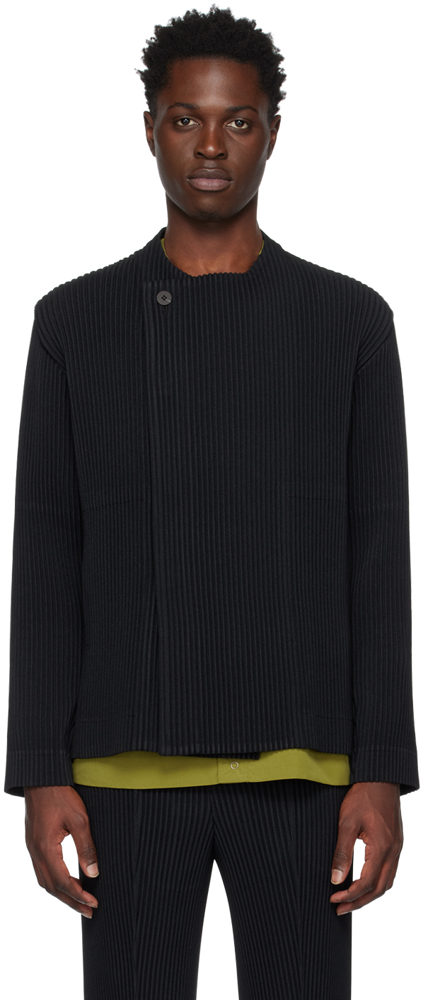 HOMME PLISSÉ ISSEY MIYAKE: Black Wool Like Light Jacket | SSENSE