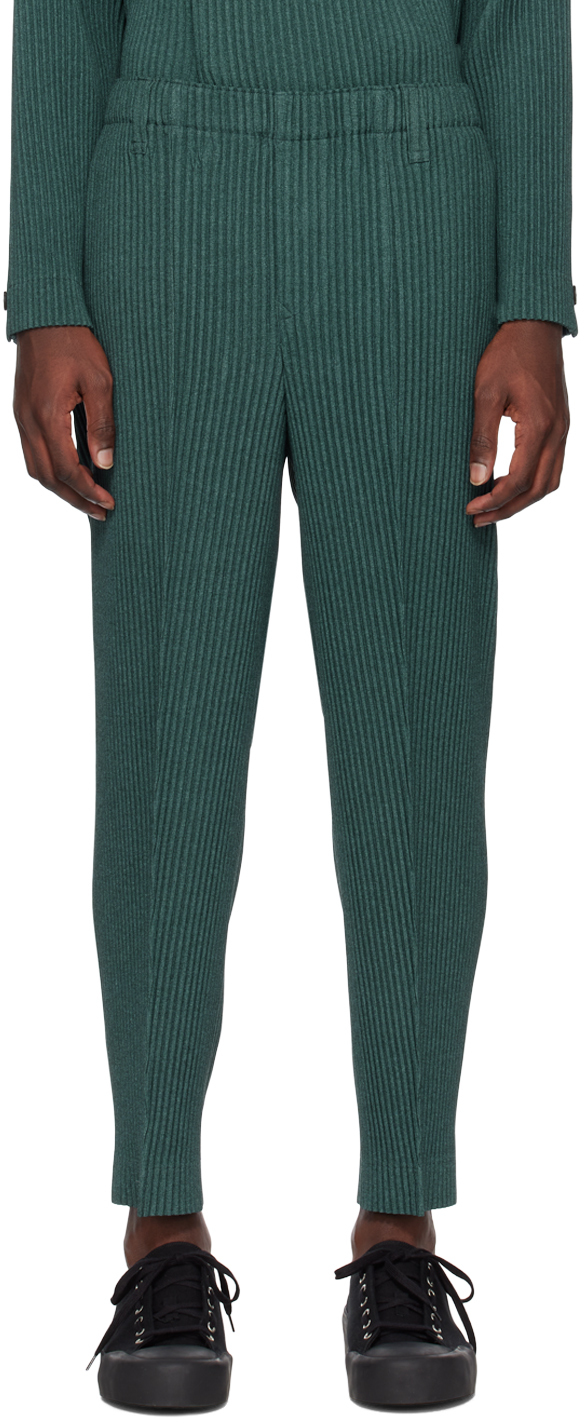 Issey Miyake Zipper Chain Technical-pleated Trousers In Green