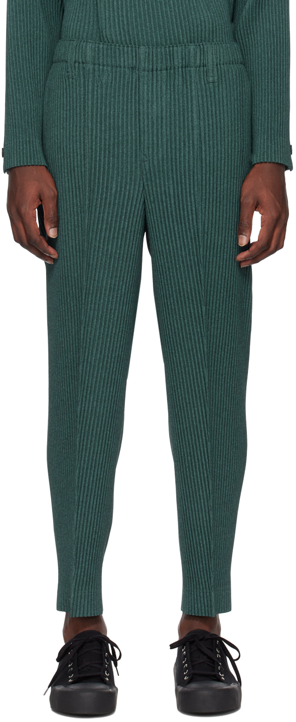 HOMME PLISSÉ ISSEY MIYAKE: Green Wool Like Light Trousers | SSENSE