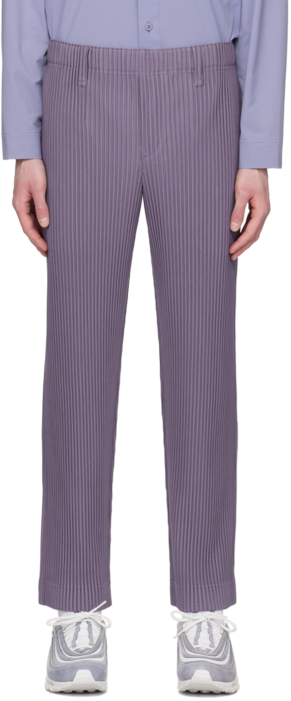 Issey Miyake Homme Plisse  Mens Purple Gray Pleated Straight-leg Woven Trousers In Violet