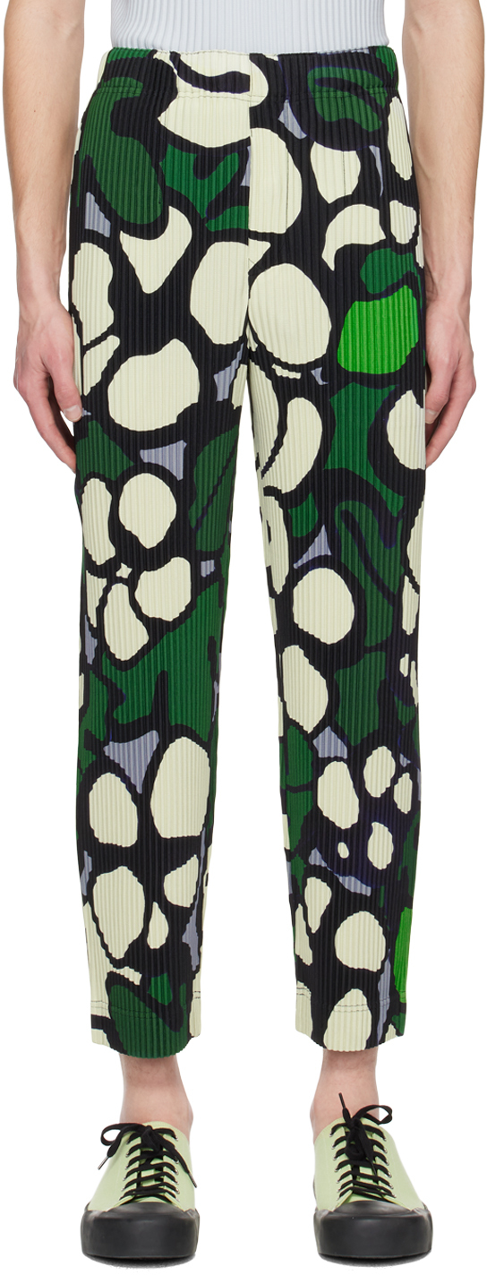 Homme Plissé Issey Miyake Green & Off-White Printed Trousers