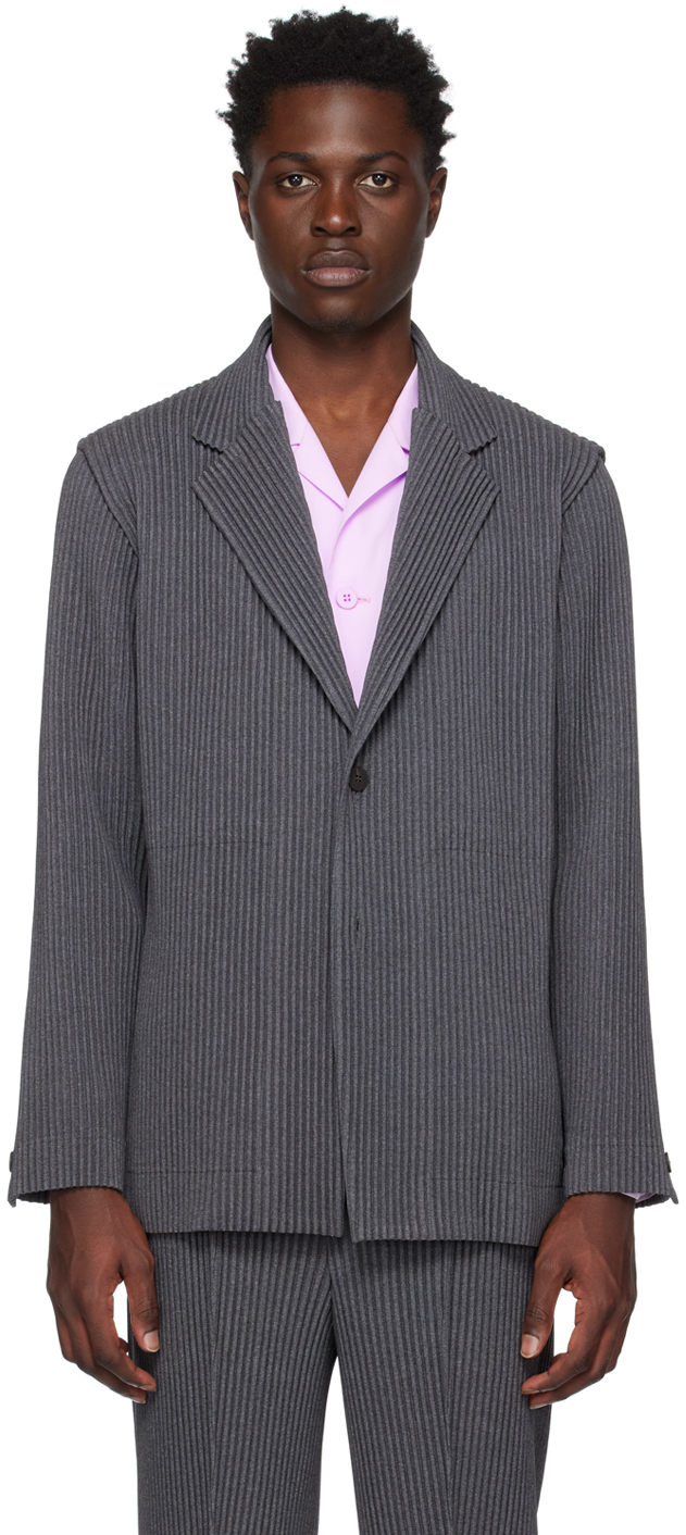 Issey Miyake Grey Wool Like Light Blazer In 14-charcoal Grey