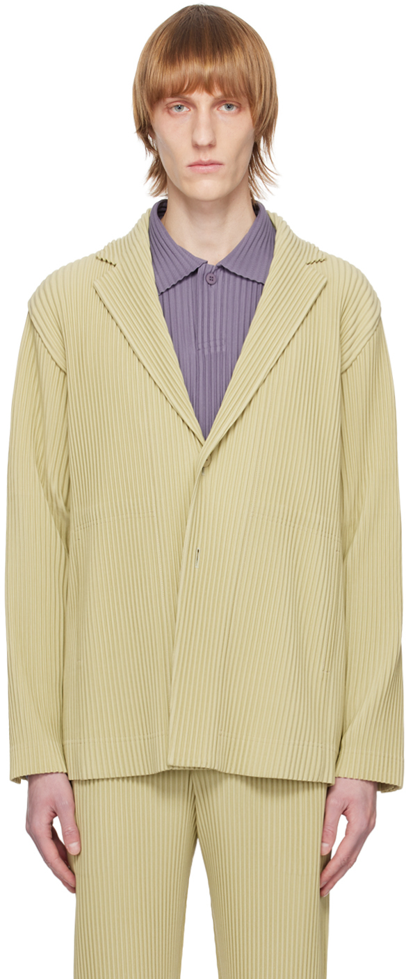 Issey Miyake Pleated Fabric Single-breasted Blazer In 60-beige Green