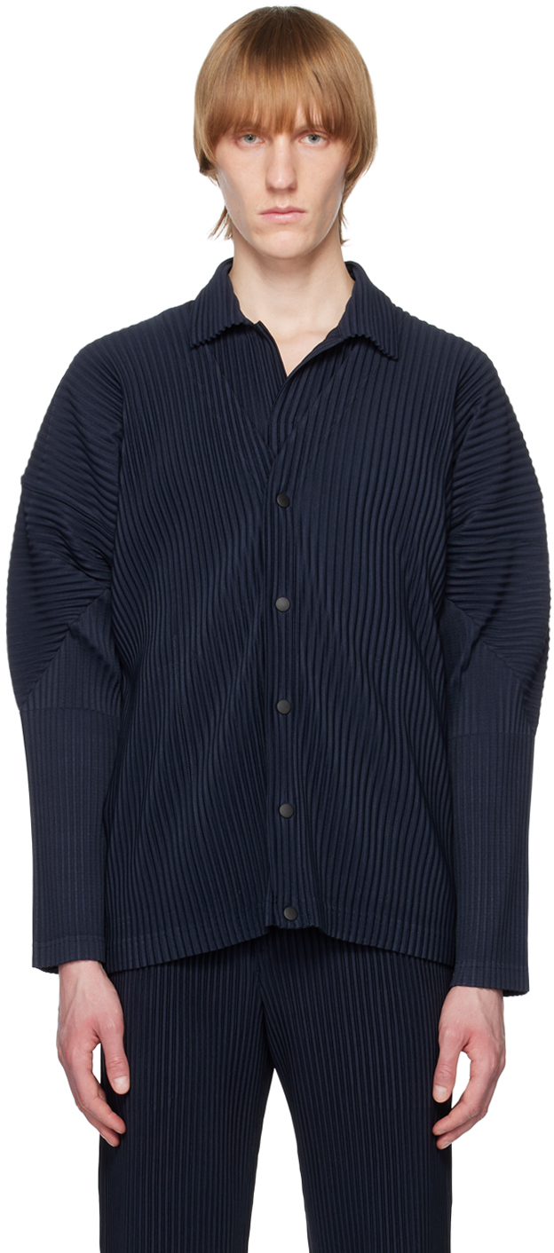 HOMME PLISSÉ ISSEY MIYAKE: Navy Basics Cardigan | SSENSE