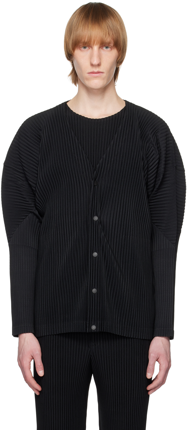 Homme Plissé Issey Miyake: Black Basics Cardigan | SSENSE Canada