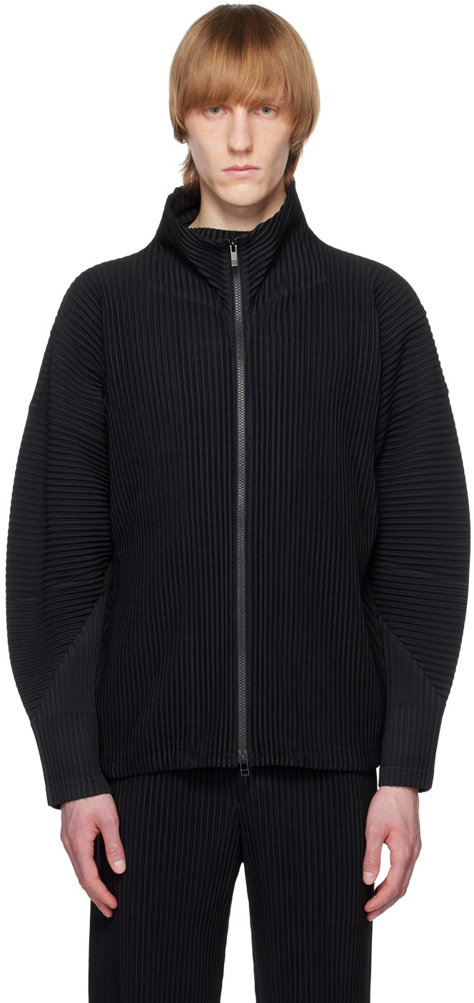 Homme Plissé Issey Miyake: Black Basics Cardigan | SSENSE