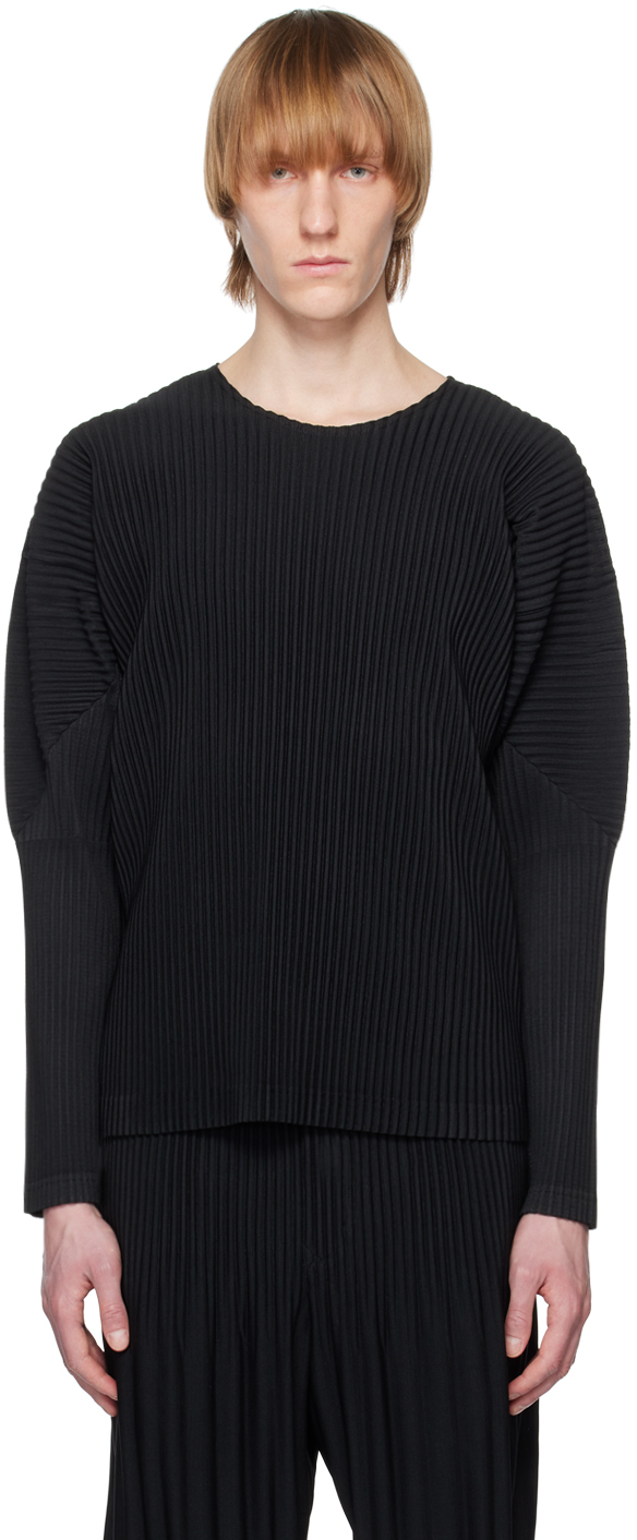 Shop Issey Miyake Black Basics Long Sleeve T-shirt In 15-black