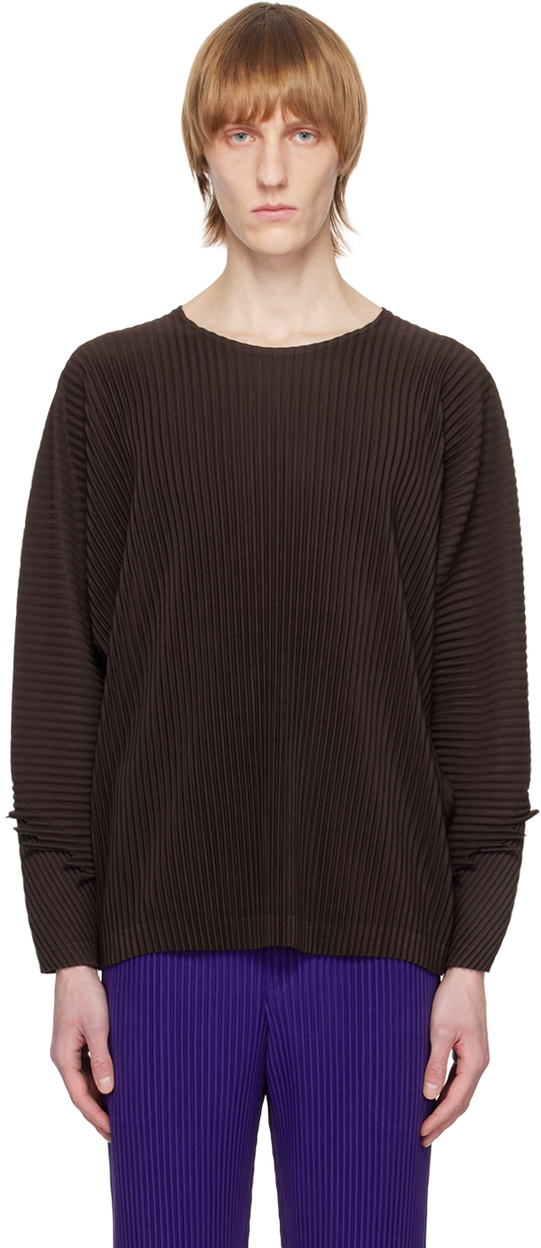 Issey Miyake Brown Serrate Long Sleeve T-shirt In 44-brown