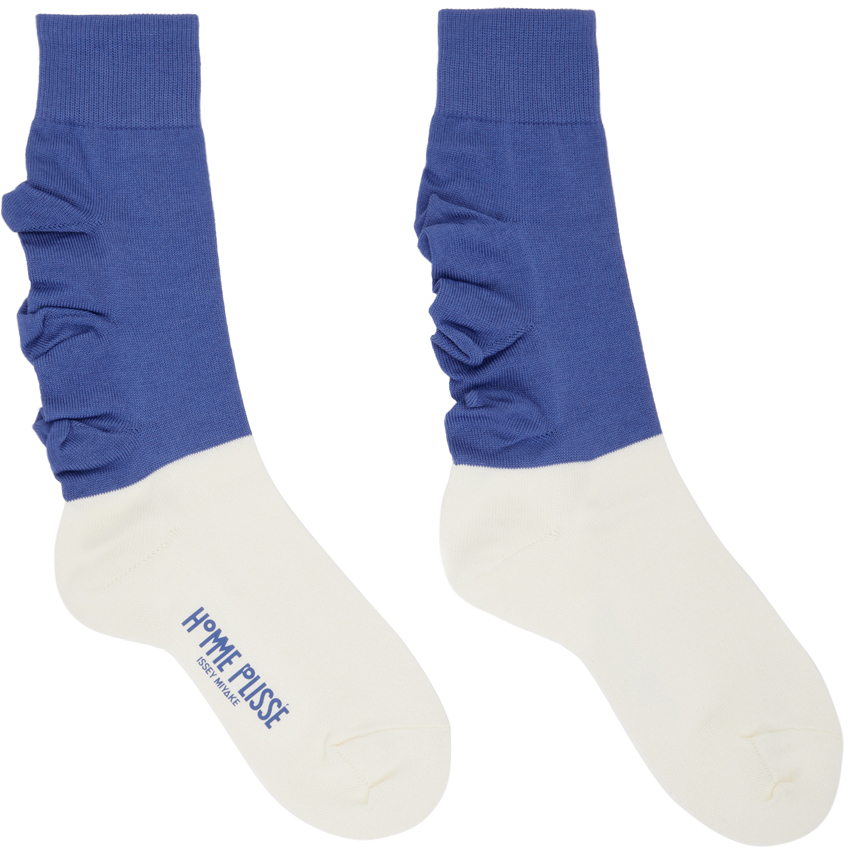 Issey Miyake Off-white & Blue Flower Socks In 72-blue