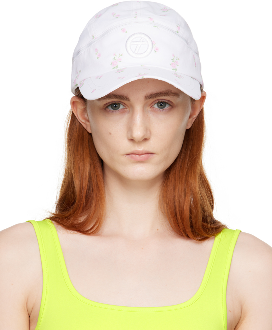 White Convertible Flower Visor Cap by OPEN YY on Sale