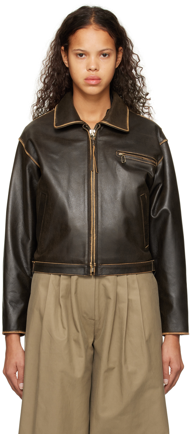 TheOpen Product: Brown Faded Leather Jacket | SSENSE UK
