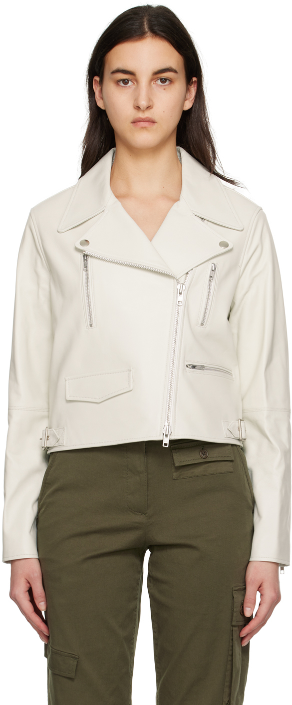 Cut Out Leather Jacket in Black - Off White