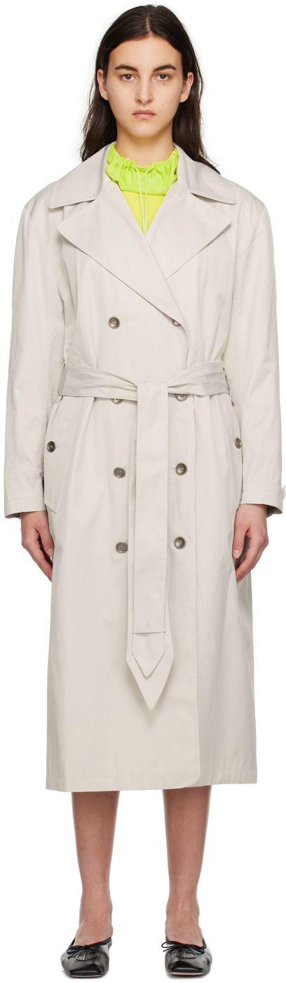 Theopen Product Beige Stud Belt Trench Coat In Grayish Beige