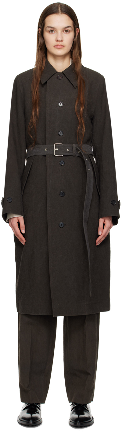 Umber Postpast Brown Crinkled Trench Coat In Dark Grey