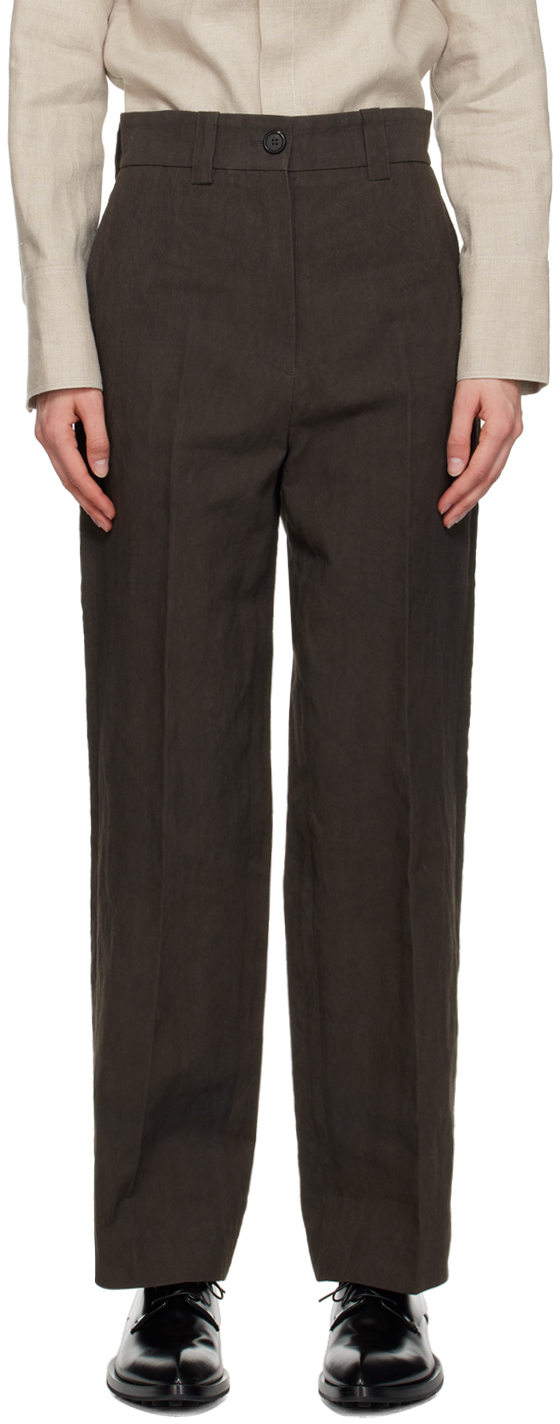 Brown Garment-Dyed Trousers by UMBER POSTPAST on Sale