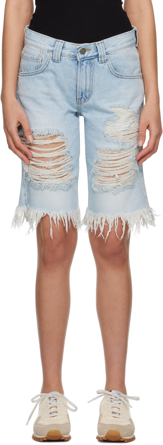 Theopen Product Blue Distressed Denim Shorts