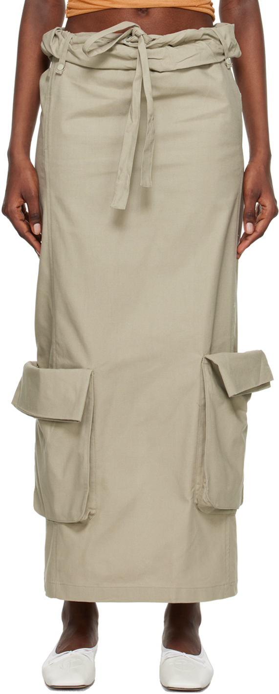 Gray Rolled Waist Cargo Maxi Skirt