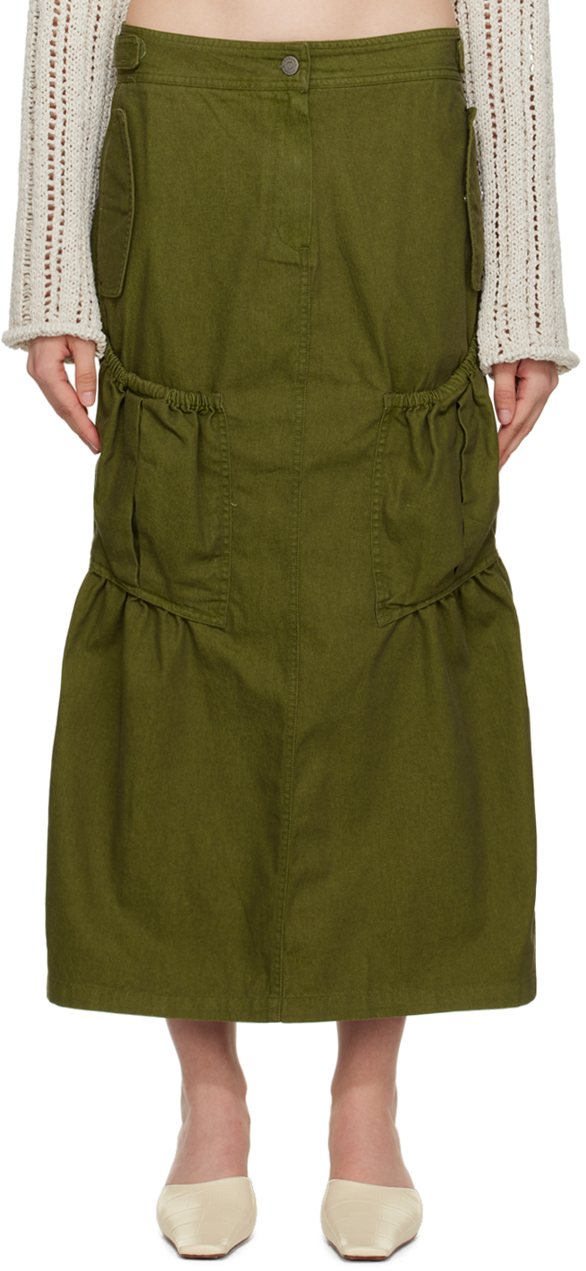 Theopen Product Green Gathered Denim Maxi Skirt In Green Green