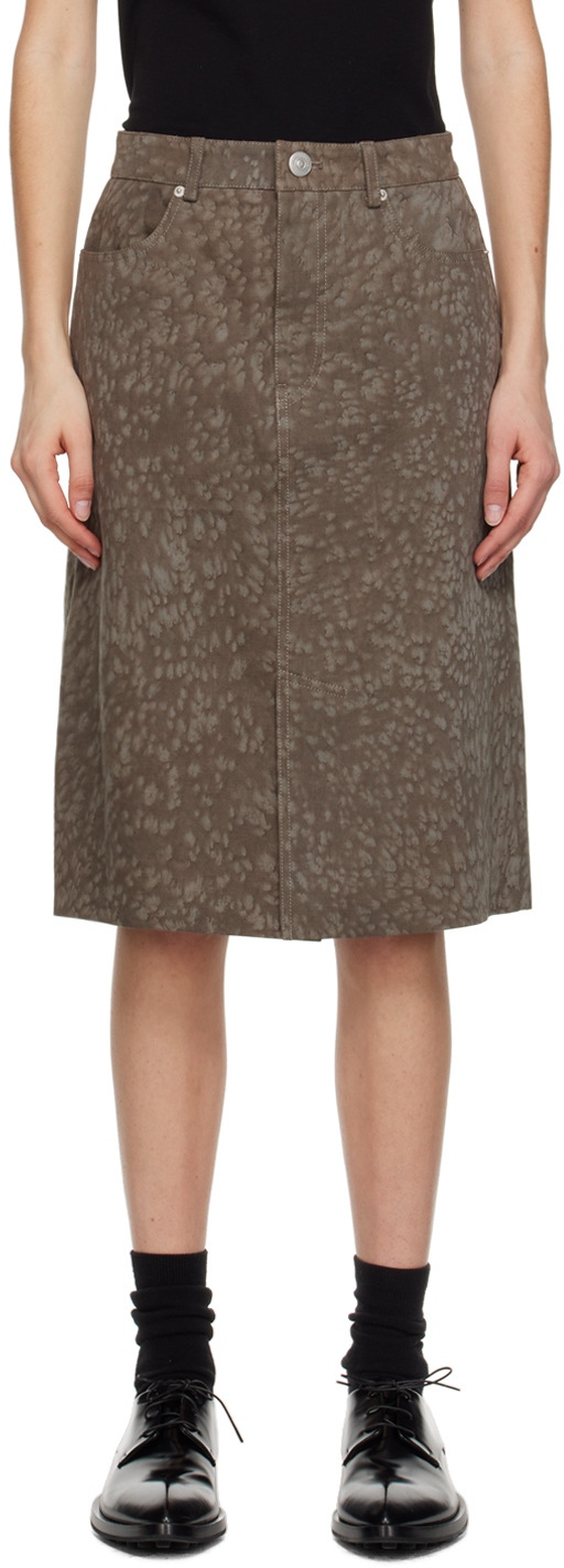 Umber Postpast Brown Dyed Denim Midi Skirt