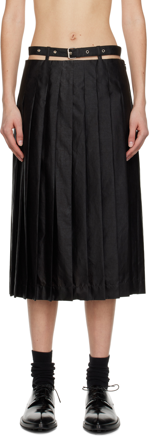 Umber Postpast Black Pleated Midi Skirt In Dark Brown