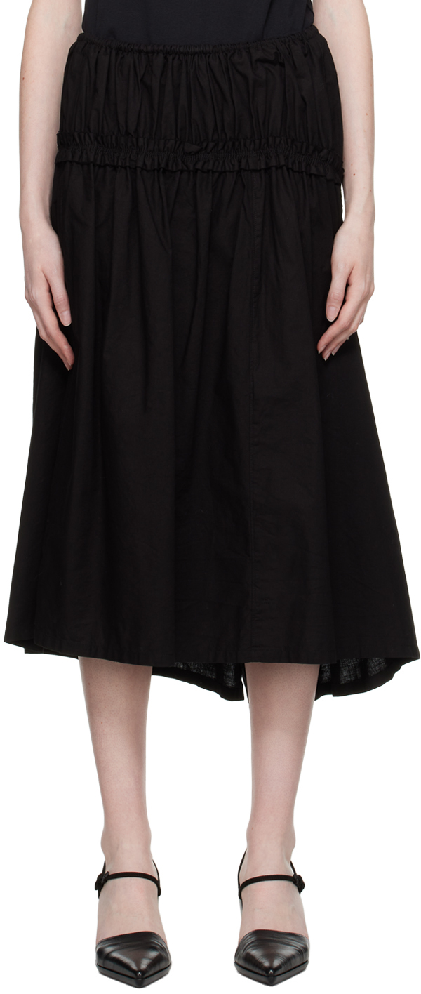 Y's Black Gathered Midi Skirt In 4 Black